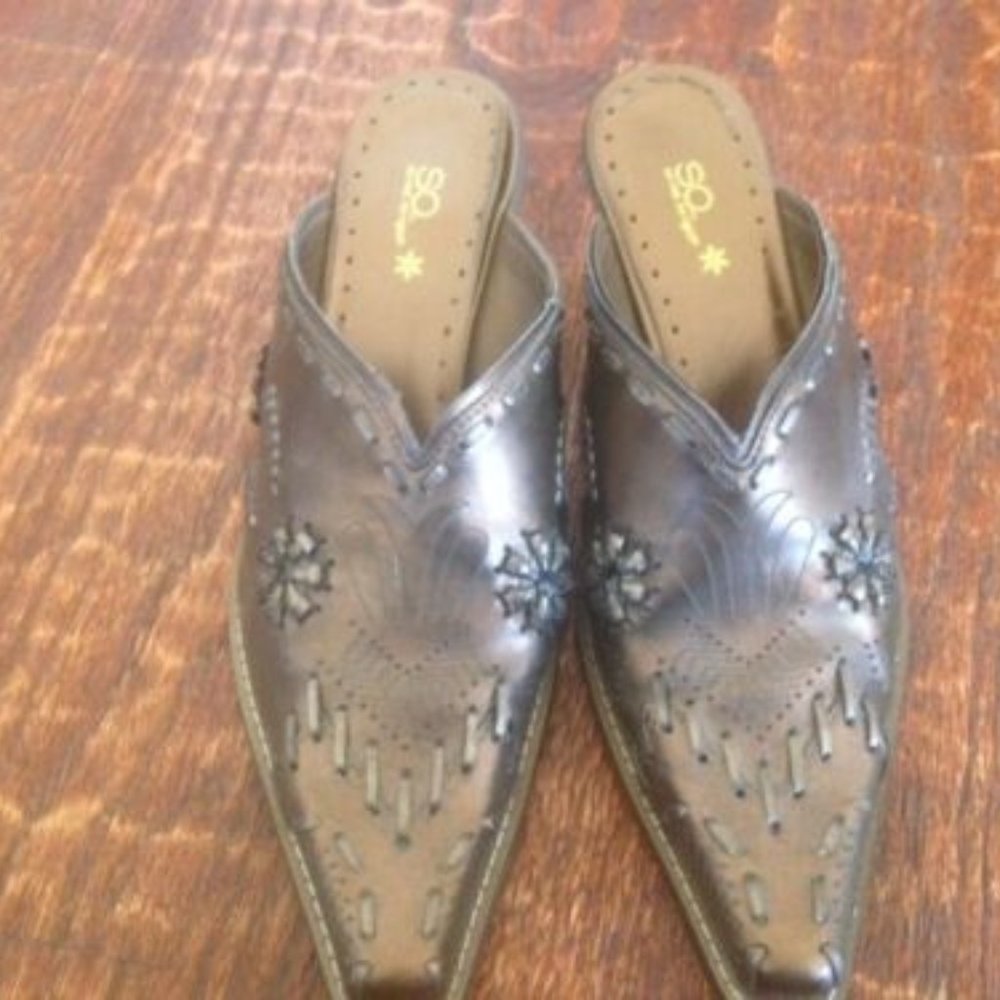 SO * BRONZE Decorative WESTERN Slide BOOTS * slightly metallic * sz 8 B *EUC